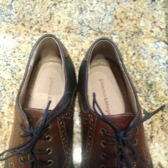 Johnston Murphy Oxford Saddle Two Tone Black Brown Leather Lace Up Shoes 9M